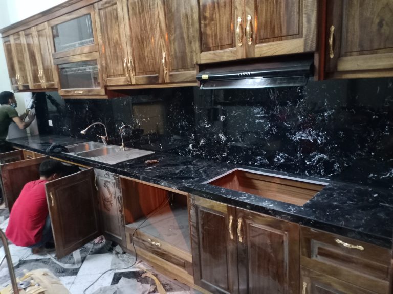Đá bếp đen chỉ trắng - Kho Đá Gia Thái