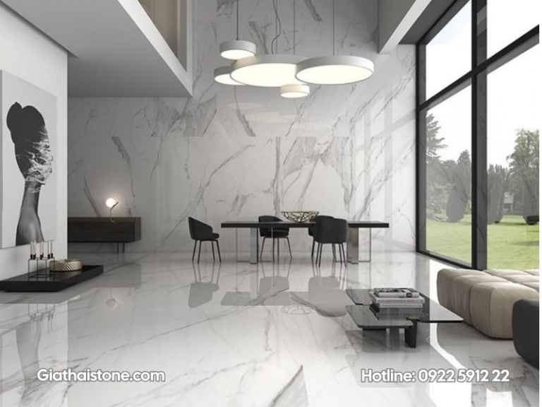 Đá marble ốp tường phòng khách đẹp, sang và bền