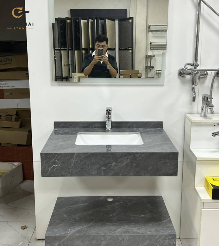 Bàn đá lavabo đôi đẹp, tiện nghi cho phòng tắm hiện đại